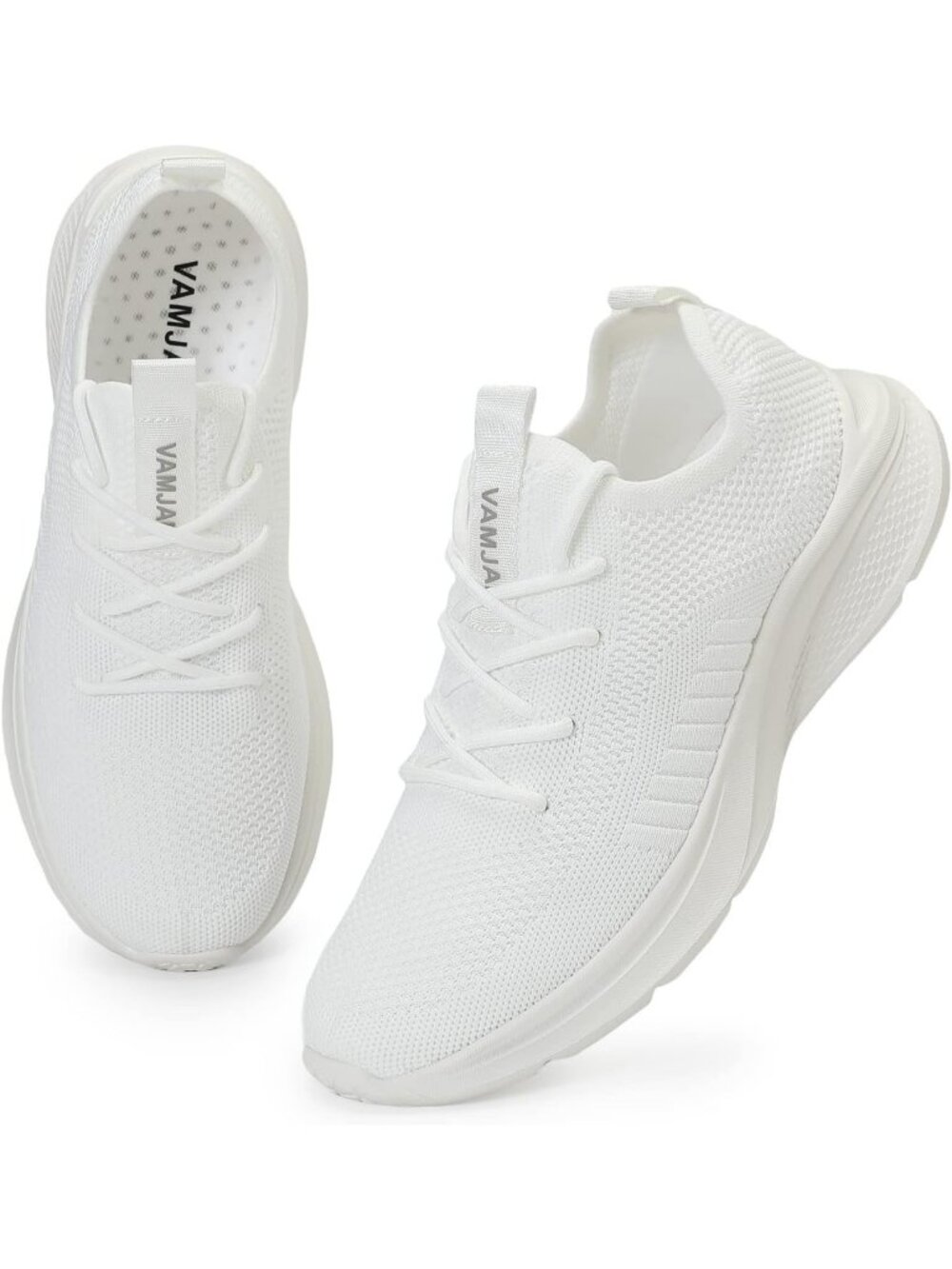 Men's White Lightweight Breathable Flying Knitting Lace Up Mesh Walking Sneaker